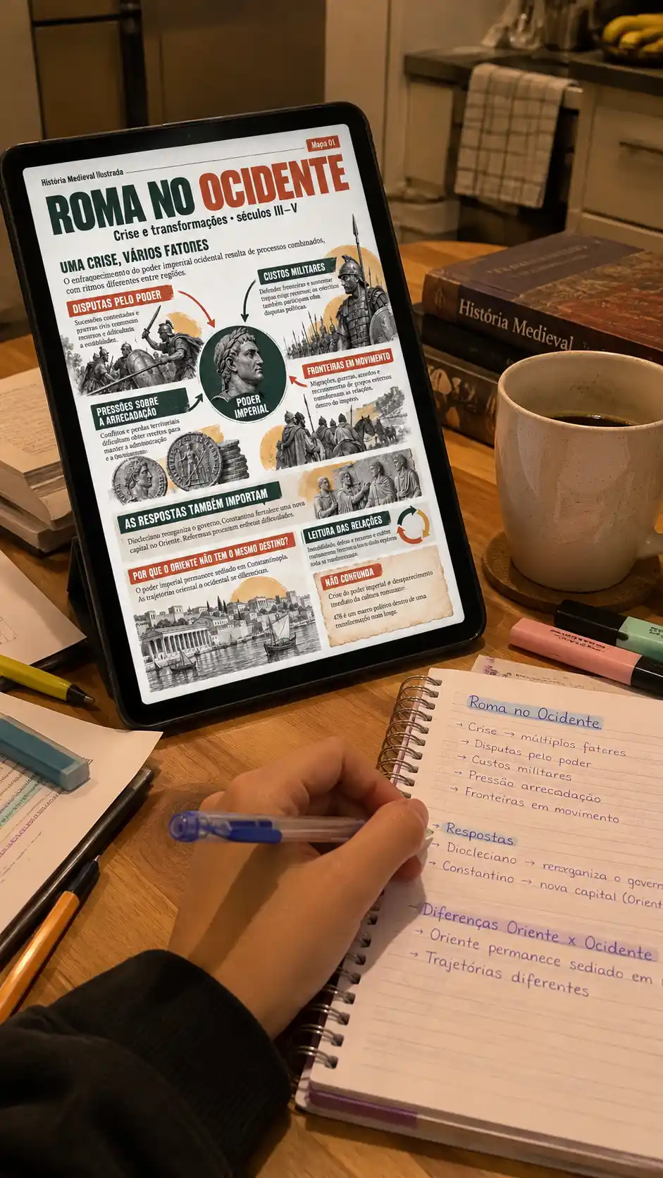 Revisão do mapa sobre Roma no Ocidente no tablet